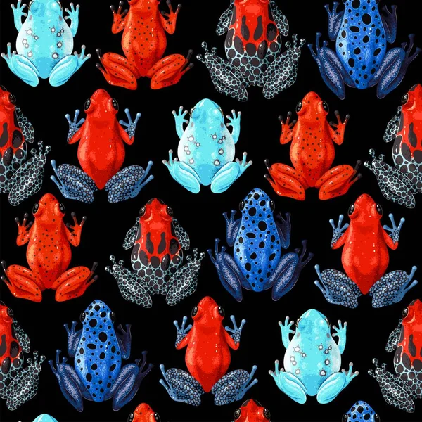 Διάνυσμα απρόσκοπτη μοτίβο με ζωντανά τροπικά βατράχια — Διανυσματικό Αρχείο