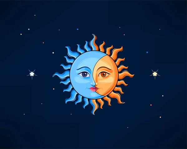 Ilustración de sol y luna en estilo vintage — Vector de stock