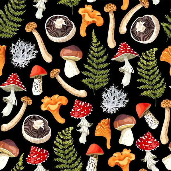 Vektor sömlöst mönster med ätliga råa svampar — Stock vektor