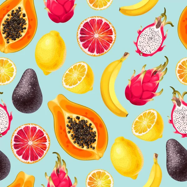 Nahtloses Vektormuster mit aufgeschnittenen exotischen Früchten — Stockvektor
