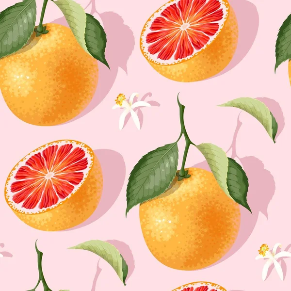 Sömlöst mönster med grapefruktskivor och blad — Stock vektor