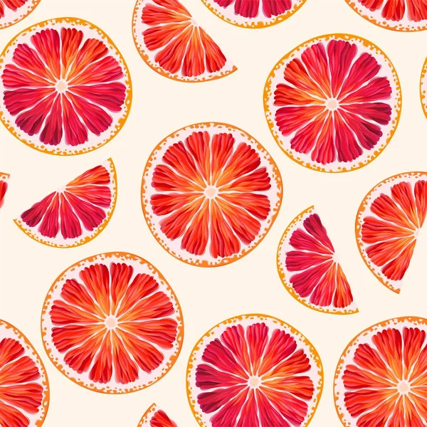 Patrón con rodajas de pomelo enteras y medias — Vector de stock