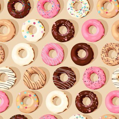 Yüksek detaylı donutlarla vektörsüz desen