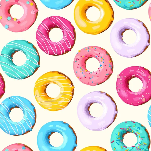 Vector seamless pattern with high detailed donuts — Stock Vector