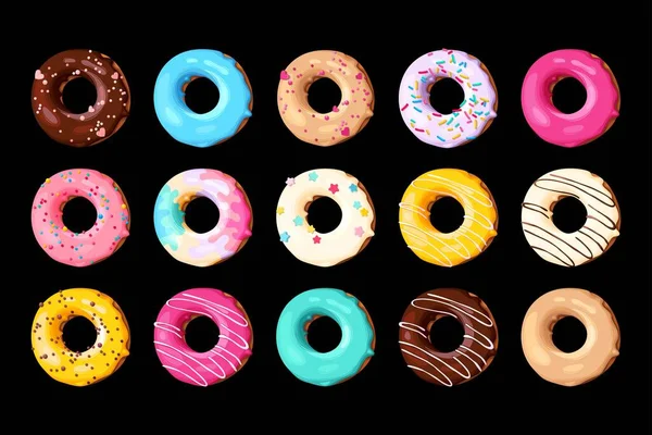 Conjunto de vetores de donuts saborosos e detalhados —  Vetores de Stock