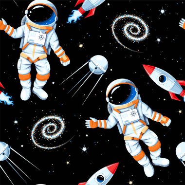 Astronot ve roketle vektör kusursuz desen