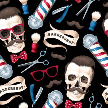 Berber dükkanı malzemeleriyle kusursuz vektör deseni