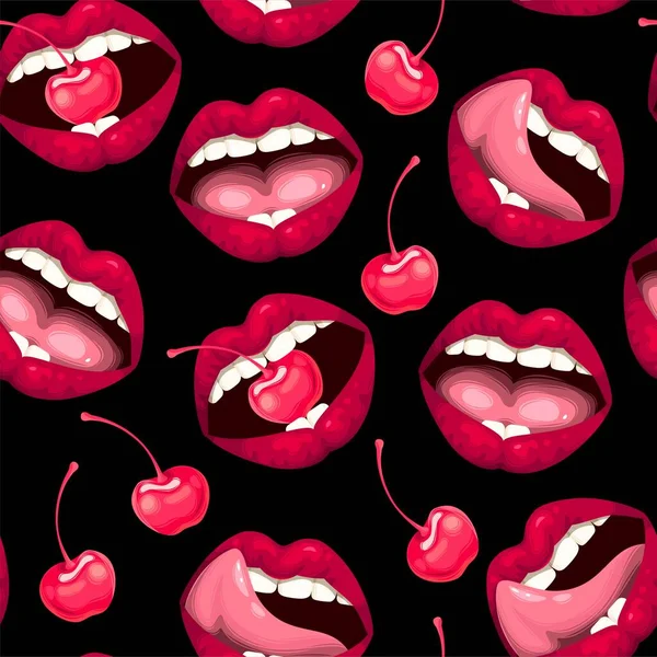 唇と桜のベクトルシームレスパターン — ストックベクタ