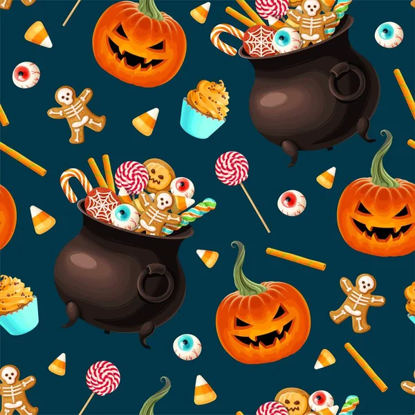 Vektor sömlöst mönster med skrämmande Halloween söt — Stock vektor