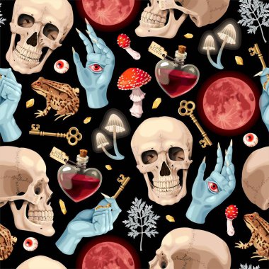 Büyücülük malzemeleriyle kusursuz bir sihir deseni.