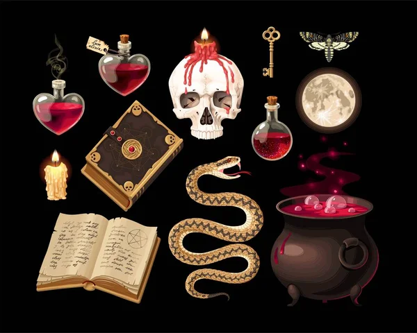 Gran vector conjunto de suministros de brujería Ilustraciones De Stock Sin Royalties Gratis