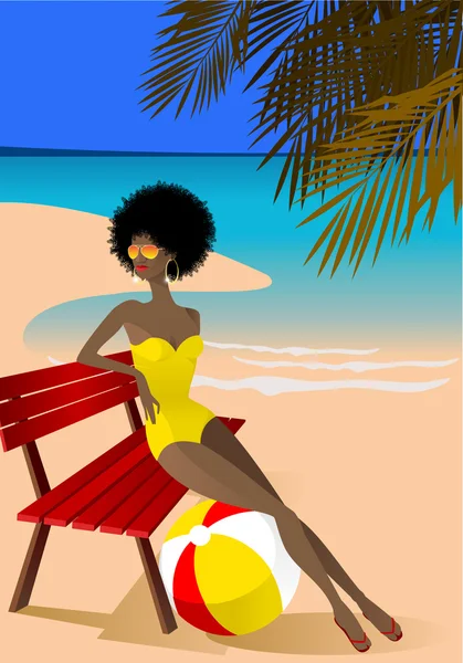 African lady sitting on the bench — Stock Vector