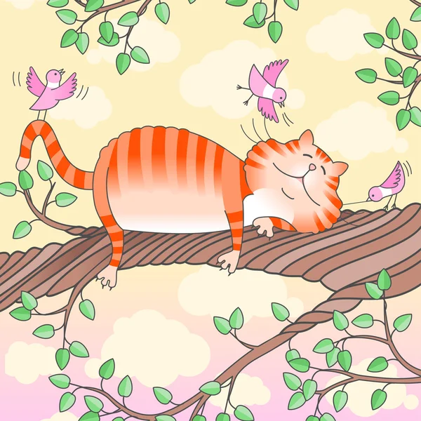 Кіт спить на дереві — стоковий вектор