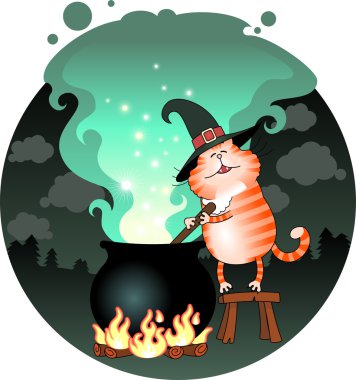 Komik kedi? ooking bir iksir bir kazan içinde