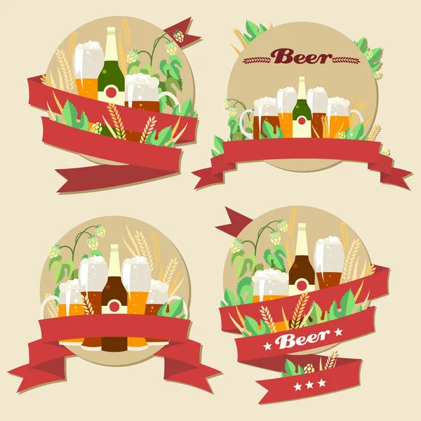 Conjunto vectorial de cerveza oscura y ligera — Vector de stock