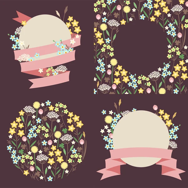 Set of meadow flowers compositions — Stock Vector