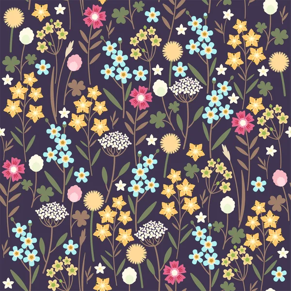 Meadow flowers seamless pattern — Stock Vector