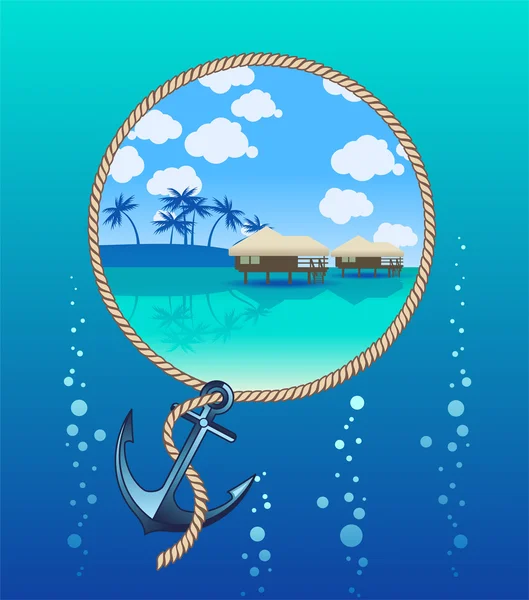 Tropical island and anchor — Stock Vector