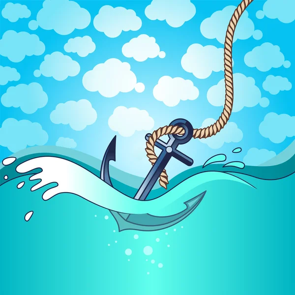 Anchor falls into the water — Stock Vector