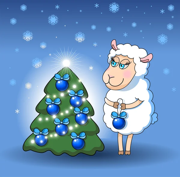 Lamb zdobí vánoční strom — Stockový vektor