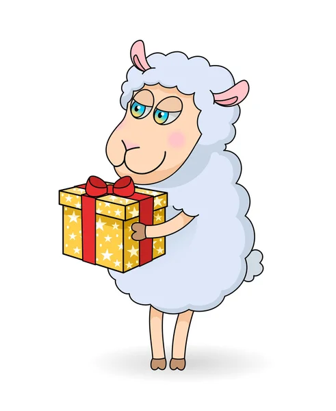 Moutons avec boîte cadeau — Image vectorielle