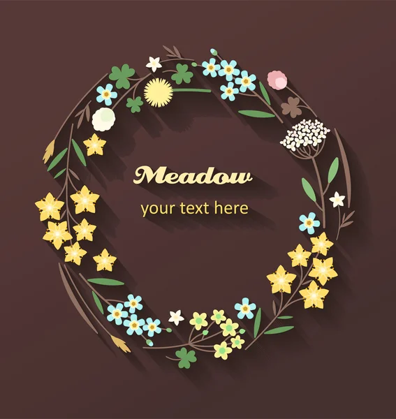 Wreath made of meadow flowers — Stock Vector