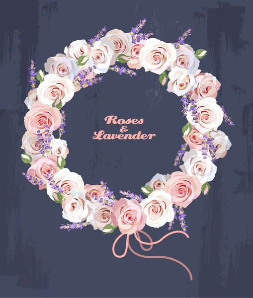 Wreath of roses and lavender — Stock Vector