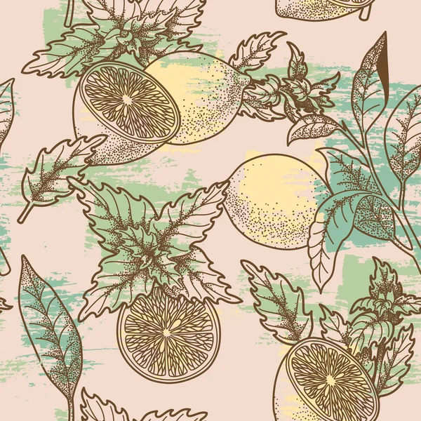 Citron et menthe poivrée sans couture — Image vectorielle