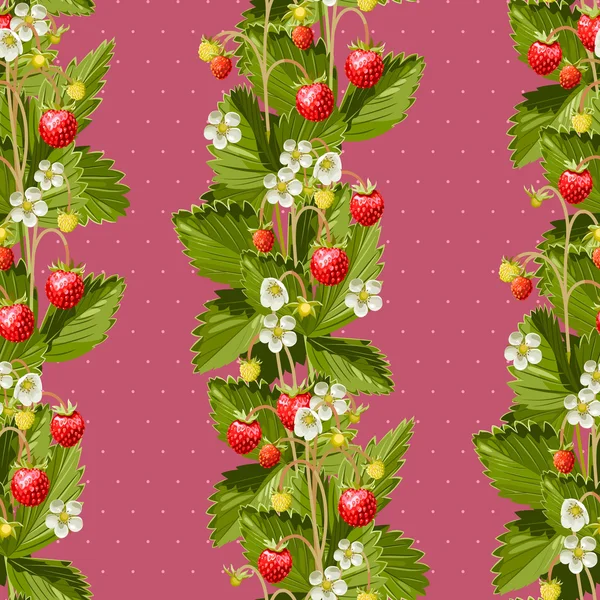 Wild strawberries seamless background — Stock Vector