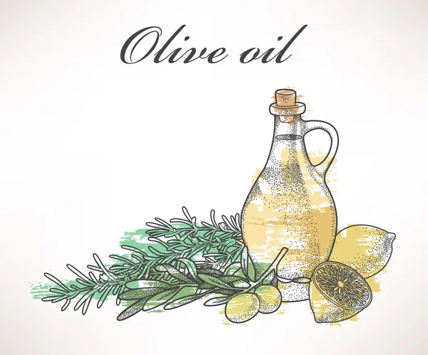 Aceite de oliva y romero — Vector de stock