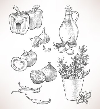 zeytinyağı, sebze ve otlar