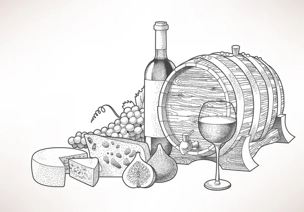 Vins, fromages et figues — Image vectorielle