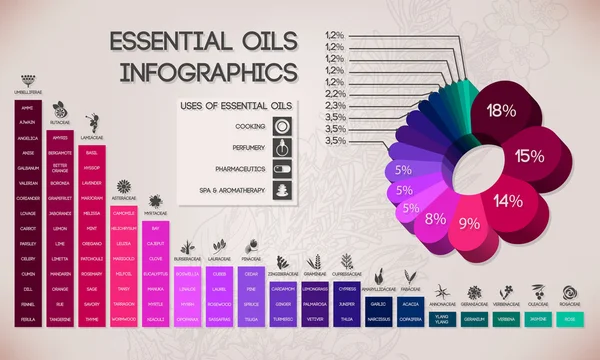 Infografías de aceites esenciales — Vector de stock