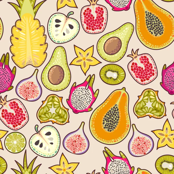 Fruta exótica sin costuras — Vector de stock