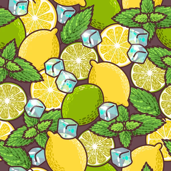Sömlös lime, citron och pepparmynta — Stock vektor