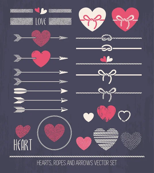 Hearts, ropes and arrows — Stock Vector