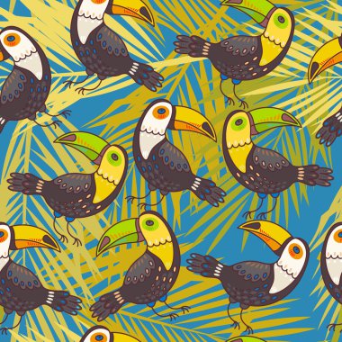 Toucans ve palmiye yaprakları