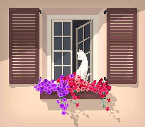 Открытое окно с котом — стоковый вектор