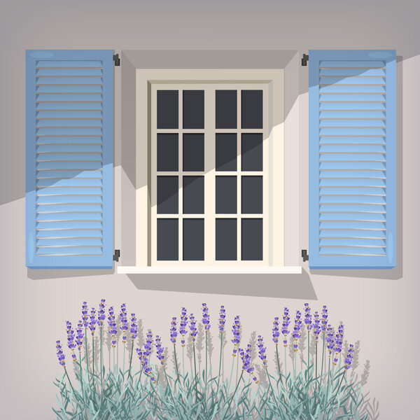 окно с голубыми ставнями