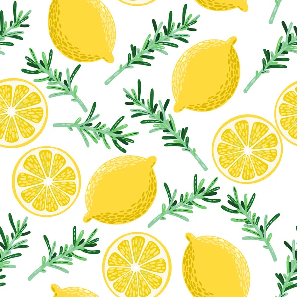 Seamless lemon and rosemary — Stock Vector