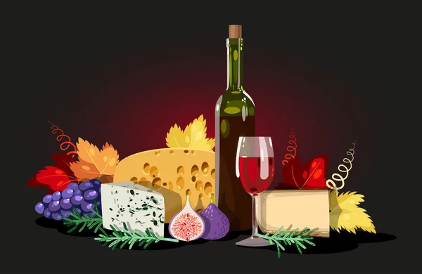 Wine and cheese composition — Stock Vector