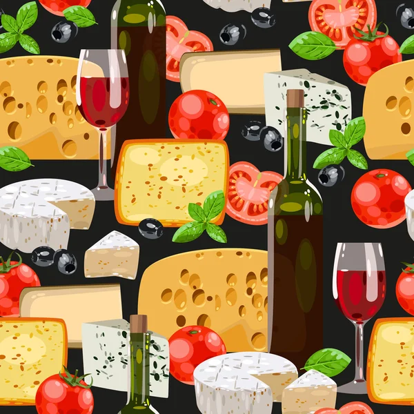 Vino y queso sin costura — Archivo Imágenes Vectoriales
