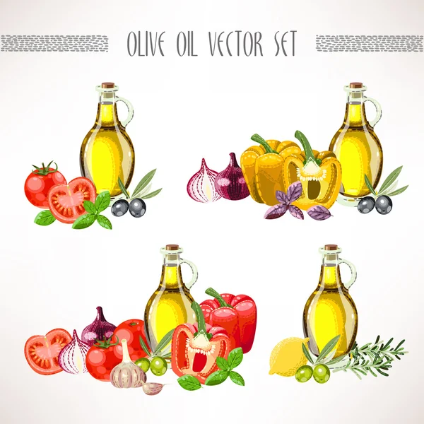 Conjunto de vectores de aceite y verduras — Vector de stock