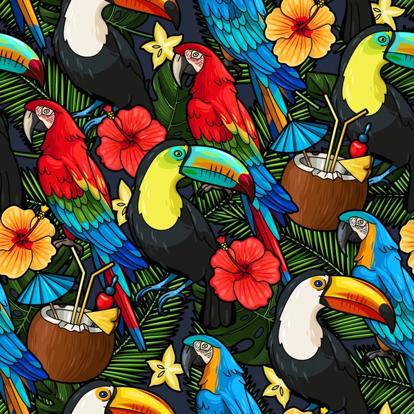 Macaw e coquetel tropical sem costura — Vetor de Stock