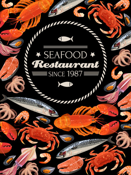 Морепродукты на черном фоне
