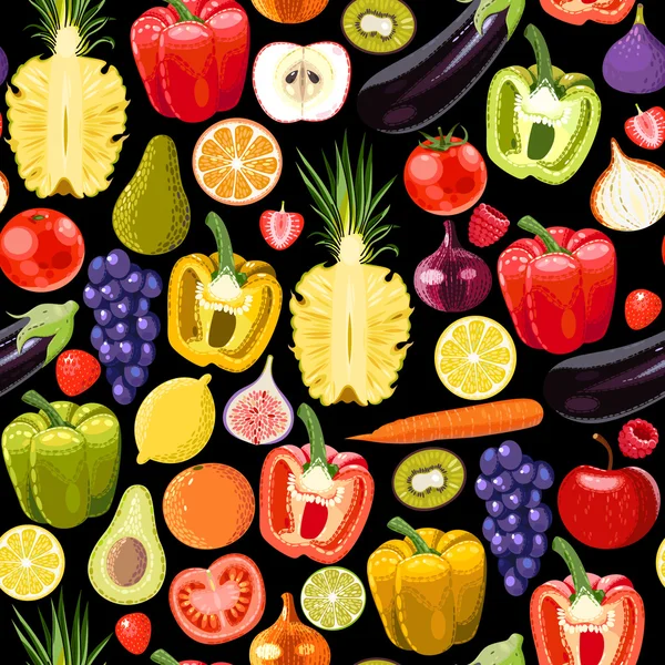 Seamless fruits and vegetables — Stock Vector