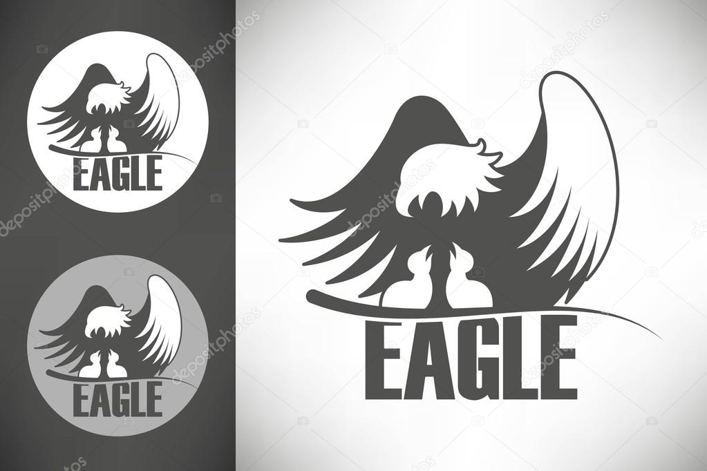 Logo with bald eagle with chicks in the nest