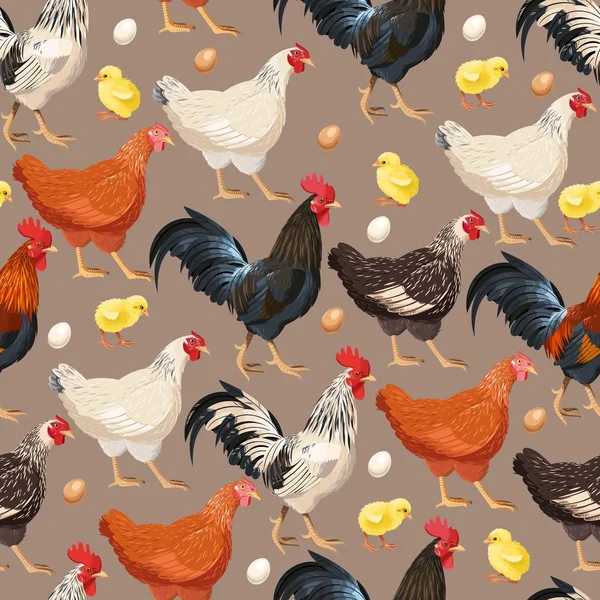 Colorful hens seamless — Stock Vector