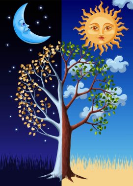 Ağaç, güneş ve ay