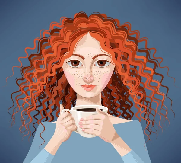 Gingembre fille avec café — Image vectorielle